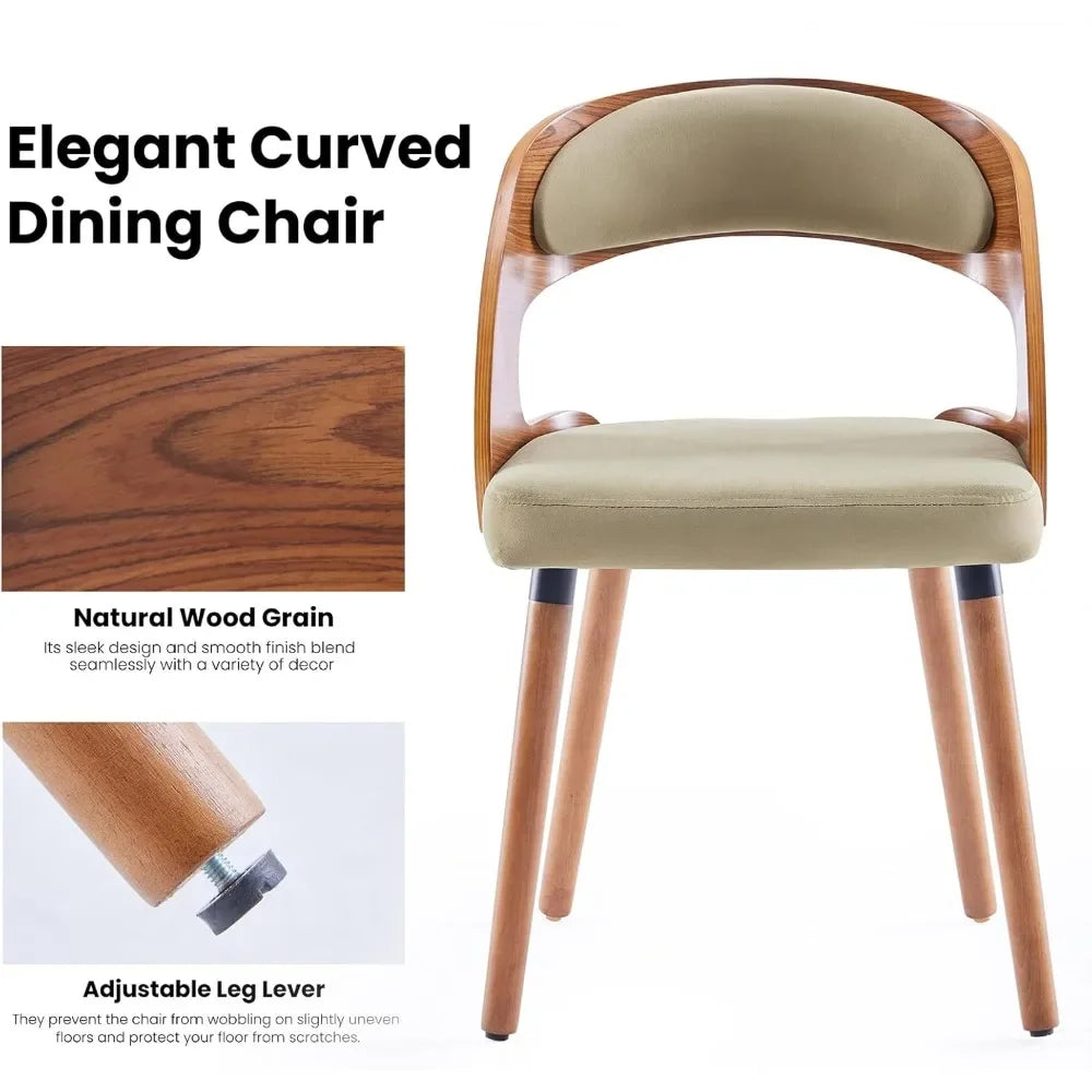 Modern Wood Dining Chairs Set of 4 Upholstered with Curved Backrest for Kitchen Dining Room Living Room, Customized