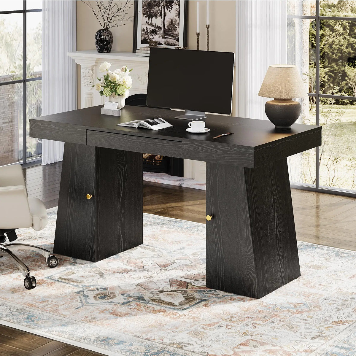 HiMISS Gaming Computer Desk With Drawer Cabinet And Storage Shelves