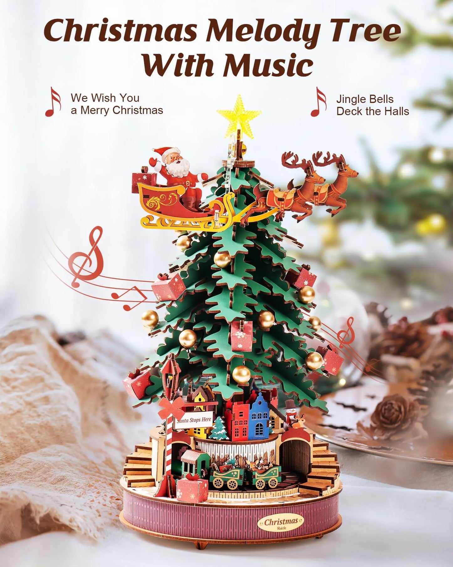 Robotime Christmas Melody Tree Wooden Music Box Puzzle