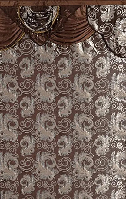 Luxury Jacquard Window Curtain Set with Valance, Brown 2 Panels 55x84 inches for Bedroom Living Room Dining