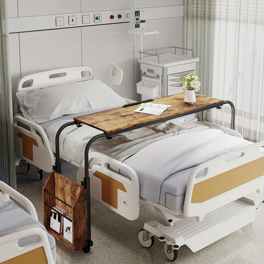 Adjustable Height Mobile Bed Desk With Wheels Overbed Table Laptop Cart