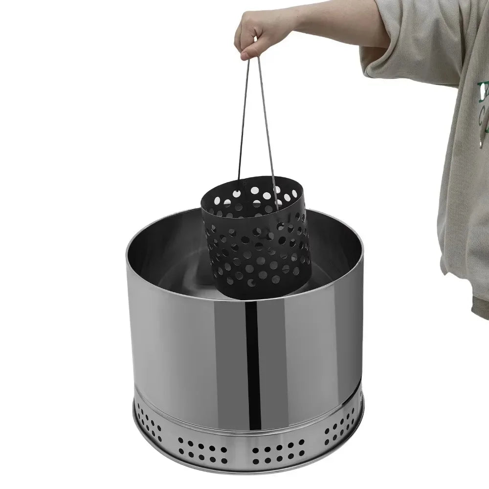 Large Portable Smokeless Charcoal Grill - 360° Stainless Steel BBQ Barrel with 50 Skewers, for Camping,Picnics&Backyard Cooking