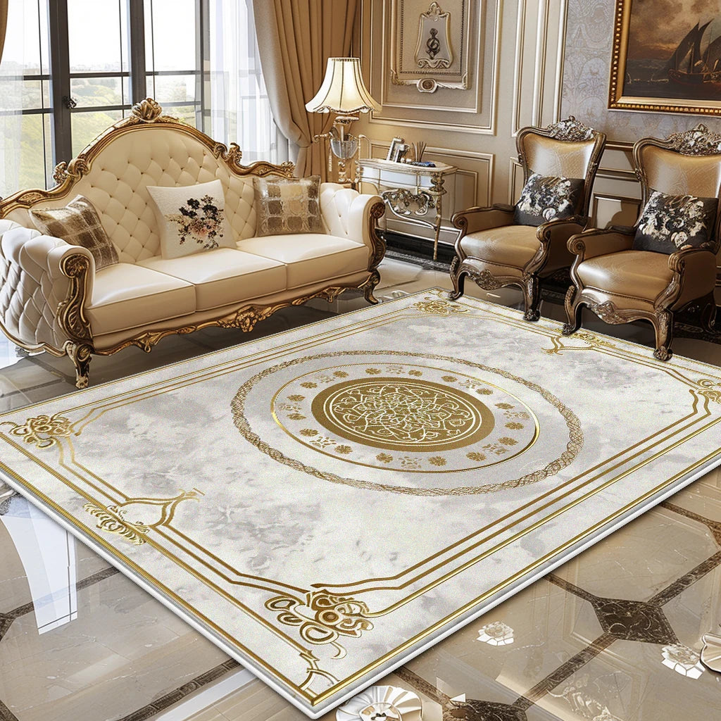 European Luxury Living Room Carpet Gold Decor Home Large Area Rugs 200x300 Bedroom Bedside Soft Fluffy Floor Mat Customizable