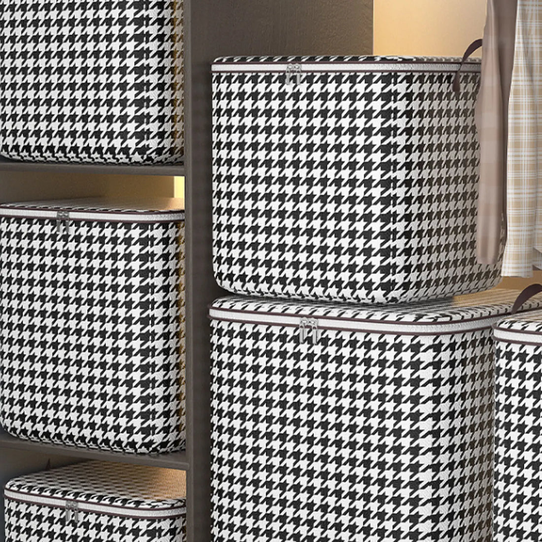 Houndstooth Storage Bags for Clothes Quilts 180L Non-Woven Fabric Foldable Moving Packing Storage Box with Handles
