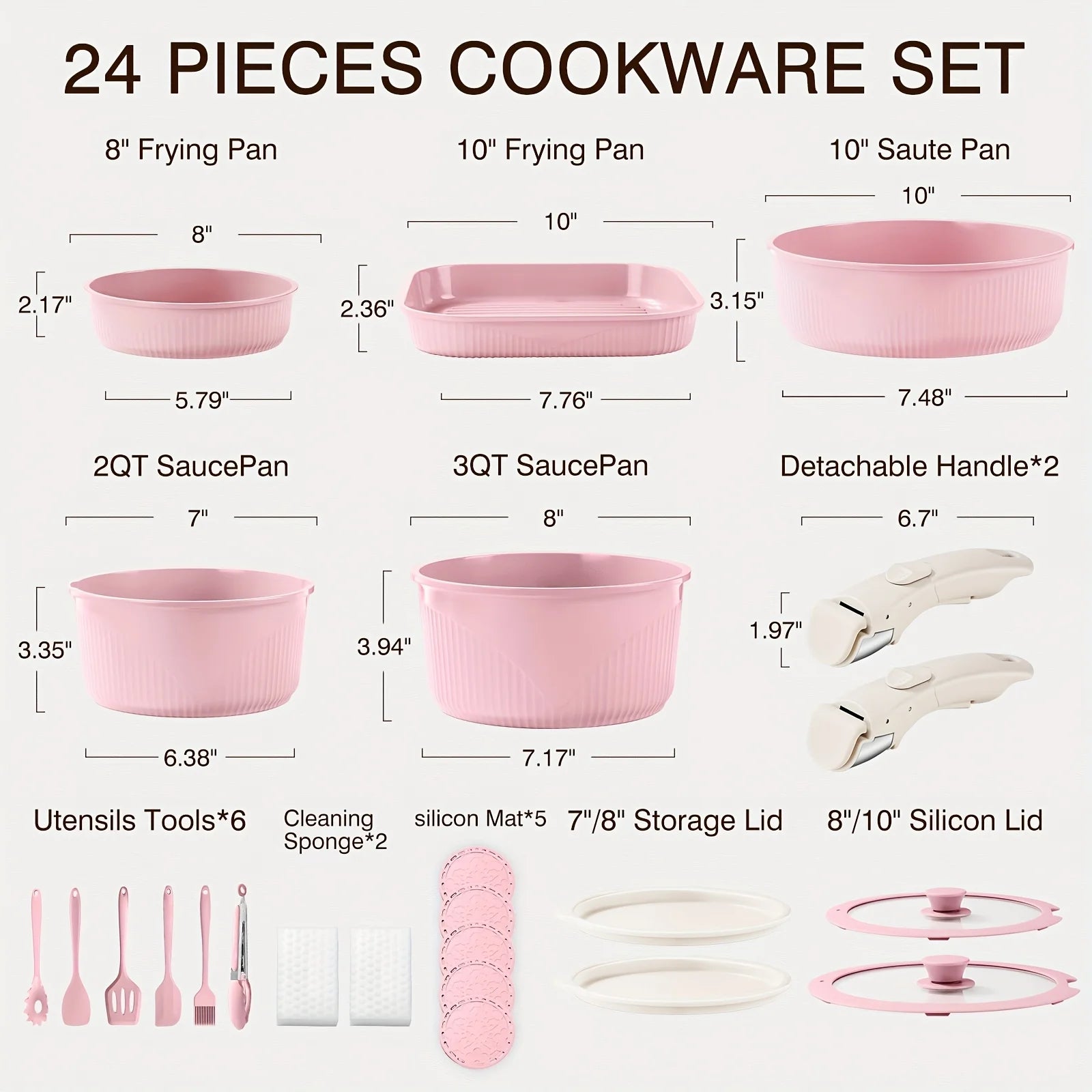 24pcs/7pcs/5pcs Cookware Set Non-Stick Pots &amp; Pans Induction-Ready Kitchen Cookware Set Includes Skillet/Frying Pan/Soup Pot/Ste