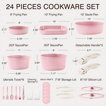 24pcs/7pcs/5pcs Cookware Set Non-Stick Pots &amp; Pans Induction-Ready Kitchen Cookware Set Includes Skillet/Frying Pan/Soup Pot/Ste