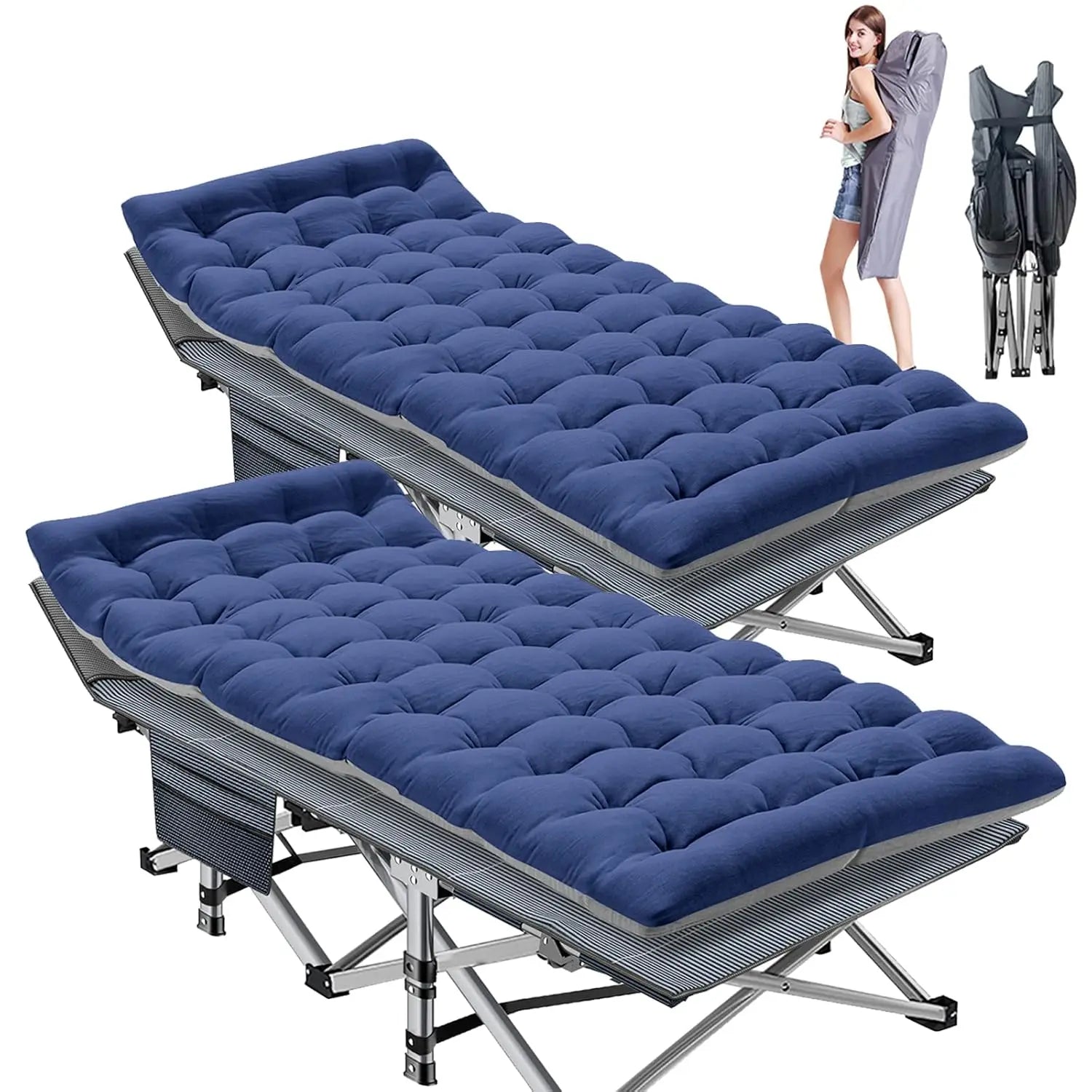 2PK XXL Camping Cot for Adults 900LBS - 78"×32" Oversized Folding Bed with Mattress Pad, Heavy Duty 1200D Oxford, Customized