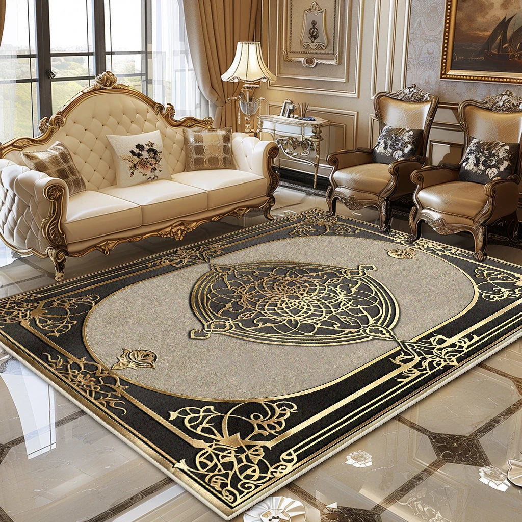 European Luxury Living Room Carpet Gold Decor Home Large Area Rugs 200x300 Bedroom Bedside Soft Fluffy Floor Mat Customizable