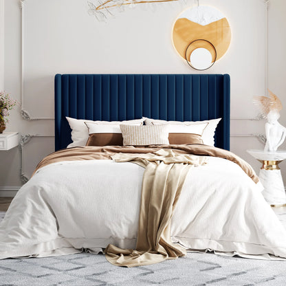 HOOMIC Velvet Upholstered Bed Frame With Wingback Headboard And Slats