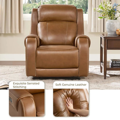 Genuine Leather Power Recliner Chair for Adults, Electric Wall Hugger Recliner with Adjustable Power Headrest &amp; USB/Type-C Ports