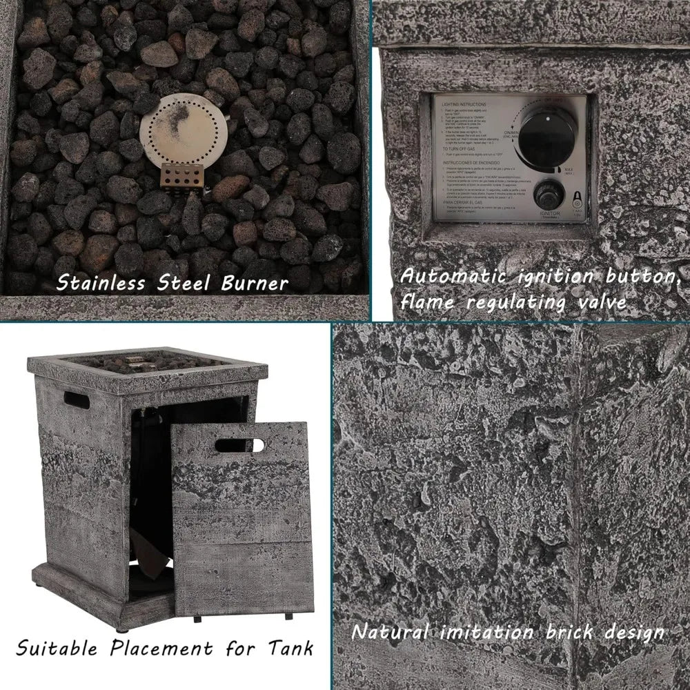 Square Patio Gas Fire Pit Table 30,000 BTU Outdoor Terra Fab Imitation Stone Surface Electronic Ignition Propane Fire Pit Table
