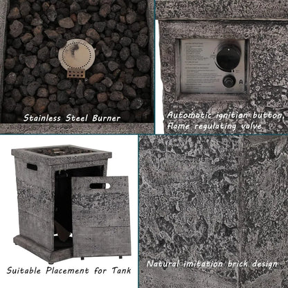 Square Patio Gas Fire Pit Table 30,000 BTU Outdoor Terra Fab Imitation Stone Surface Electronic Ignition Propane Fire Pit Table