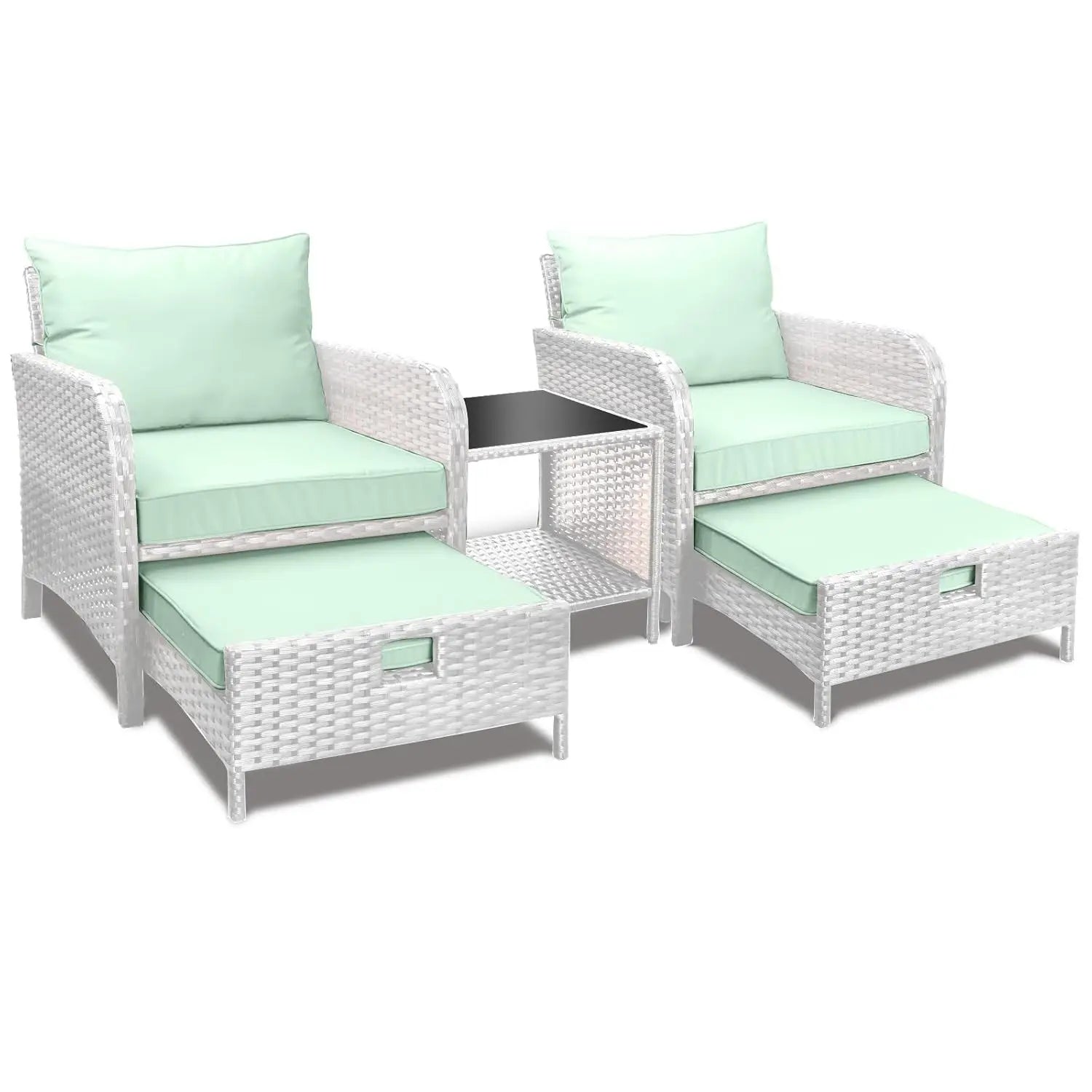 Balcony Furniture 5 Piece Patio Conversation Set, PE Wicker Rattan Outdoor Lounge Chairs with Soft Cushions 2, Customized