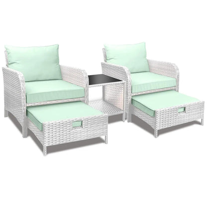 Balcony Furniture 5 Piece Patio Conversation Set, PE Wicker Rattan Outdoor Lounge Chairs with Soft Cushions 2, Customized