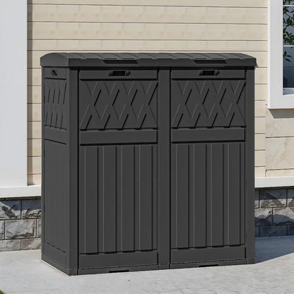 Uforic Double Compartment Weatherproof Resin Trash Can With Lid