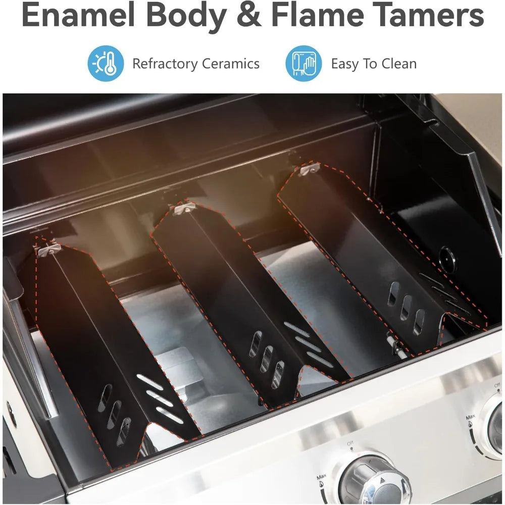 5 Burner Griddle Grill Combo, 2 in 1 Propane Gas BBQ Grill with Porcelain-Enameled Cast Iron Grates & Pan, Outdoor Flat Top Grid