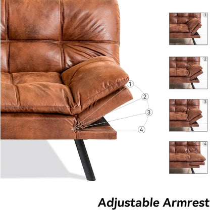 Faux Leather Futon Sofa Bed With Memory Foam Sleeper