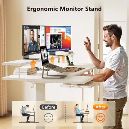 XIUWO U Shaped Height Adjustable Standing Desk With Keyboard Tray