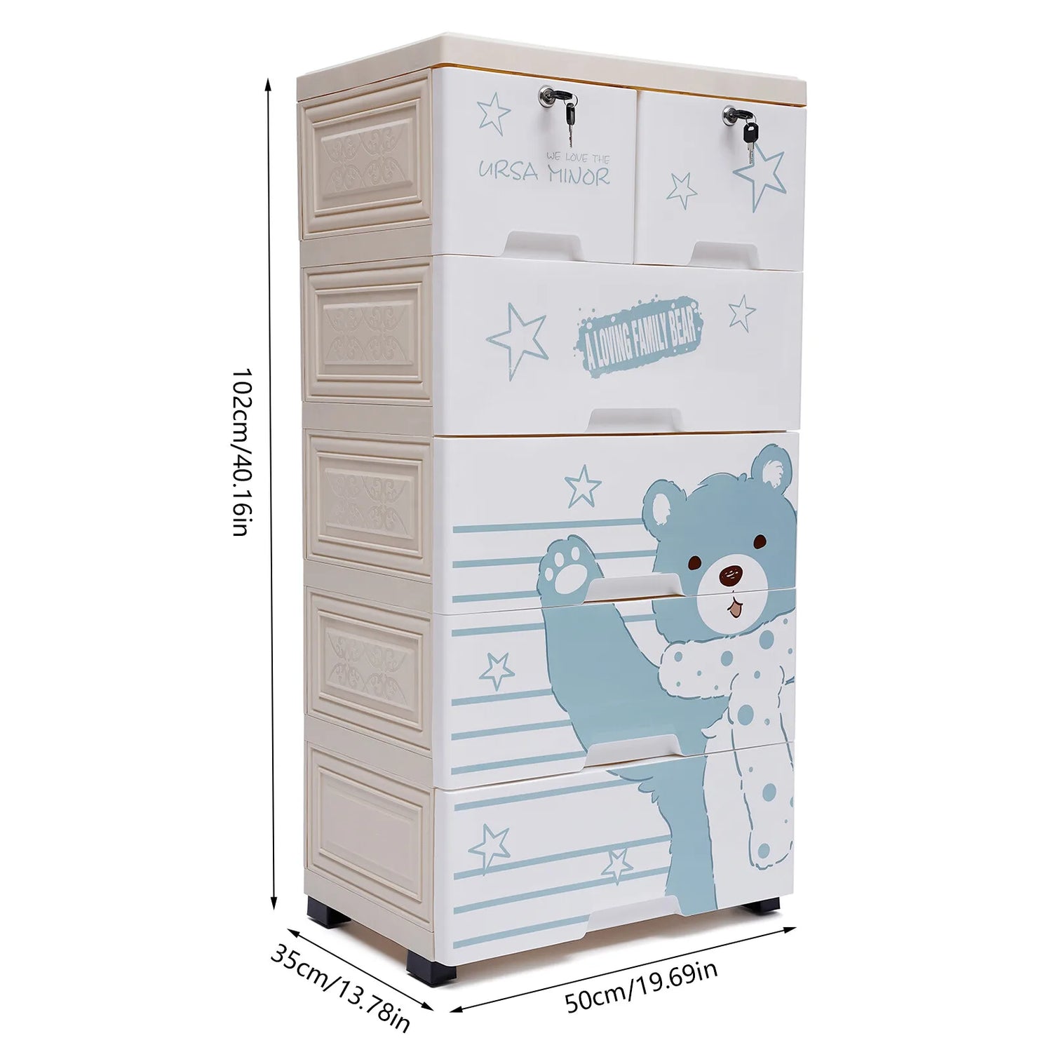 5 Layers Polar Bear Closet Tall Dresser Organizer Dolls Storage Cabinet 6 Drawers