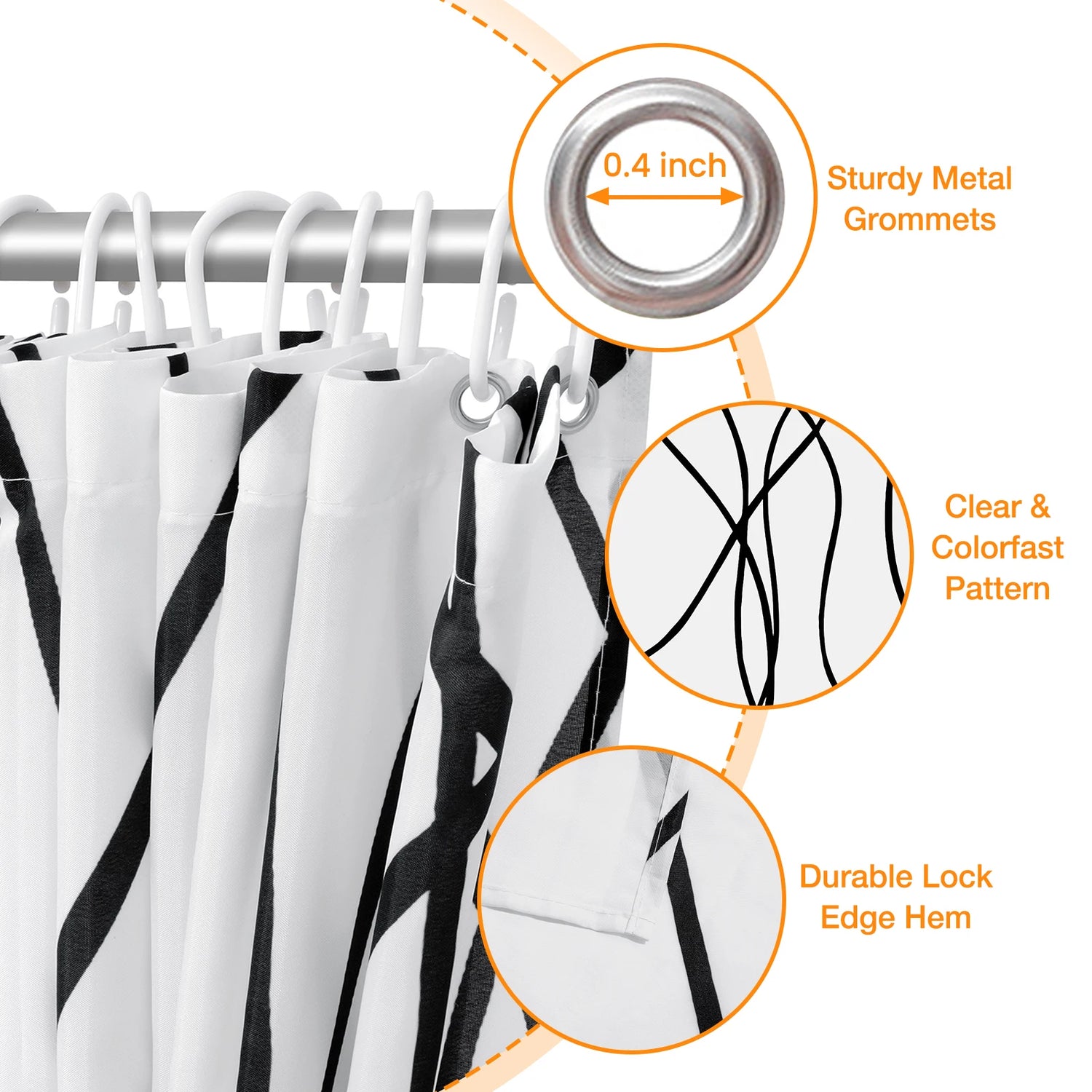 Striped Wavy Line Shower Curtain, Minimalist Waterproof Polyester Fabric Shower Curtain Set with 12 Hooks, Bathroom Decorative