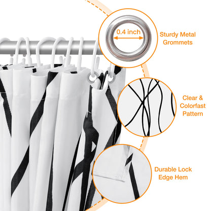 Striped Wavy Line Shower Curtain, Minimalist Waterproof Polyester Fabric Shower Curtain Set with 12 Hooks, Bathroom Decorative