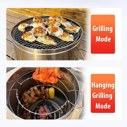 Large Portable Smokeless Charcoal Grill - 360° Stainless Steel BBQ Barrel with 50 Skewers, for Camping,Picnics&amp;Backyard Cooking