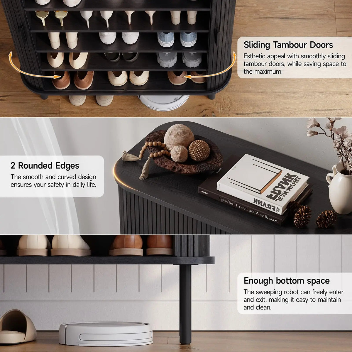 ONBRILL Fluted Six Tier Shoe Cabinet With Sliding Door