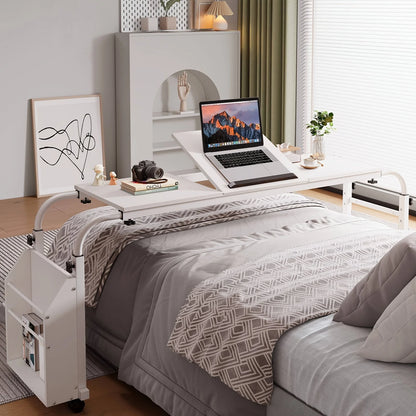 Adjustable Height Mobile Bed Desk With Wheels Overbed Table Laptop Cart