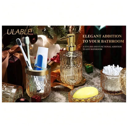 Bathroom Accessories OrganizerBathroom Accessories Set, 5 Pcs Glass Bathroom Accessories With Lotion Soap Dispenser, Soap Dish,