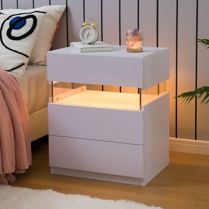 Cubehom LED Bedside Tables with Three Drawers for Bedroom