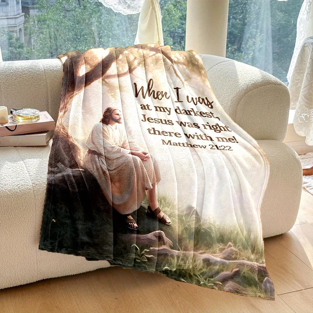 Jesus is with Me Bible Verse Flannel Throw - Soft, All-Season for Sofa, Bed, Camping Travel - Multi-Size
