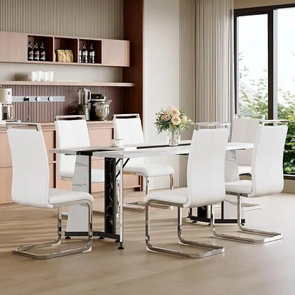 Dining Table Set for 6,White Marble 71&