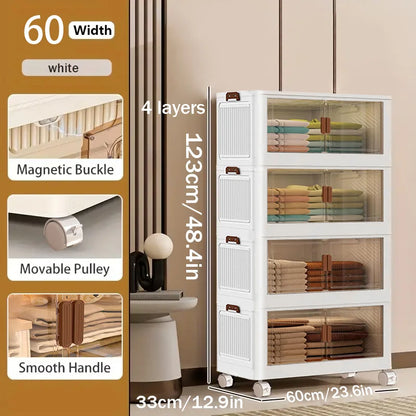 60cm 2/3/4/5 Layers Foldable Storage Cabinet with Wheels for Home Kitchen Bedroom Living Room Clothes Toy Shoes Storage Box