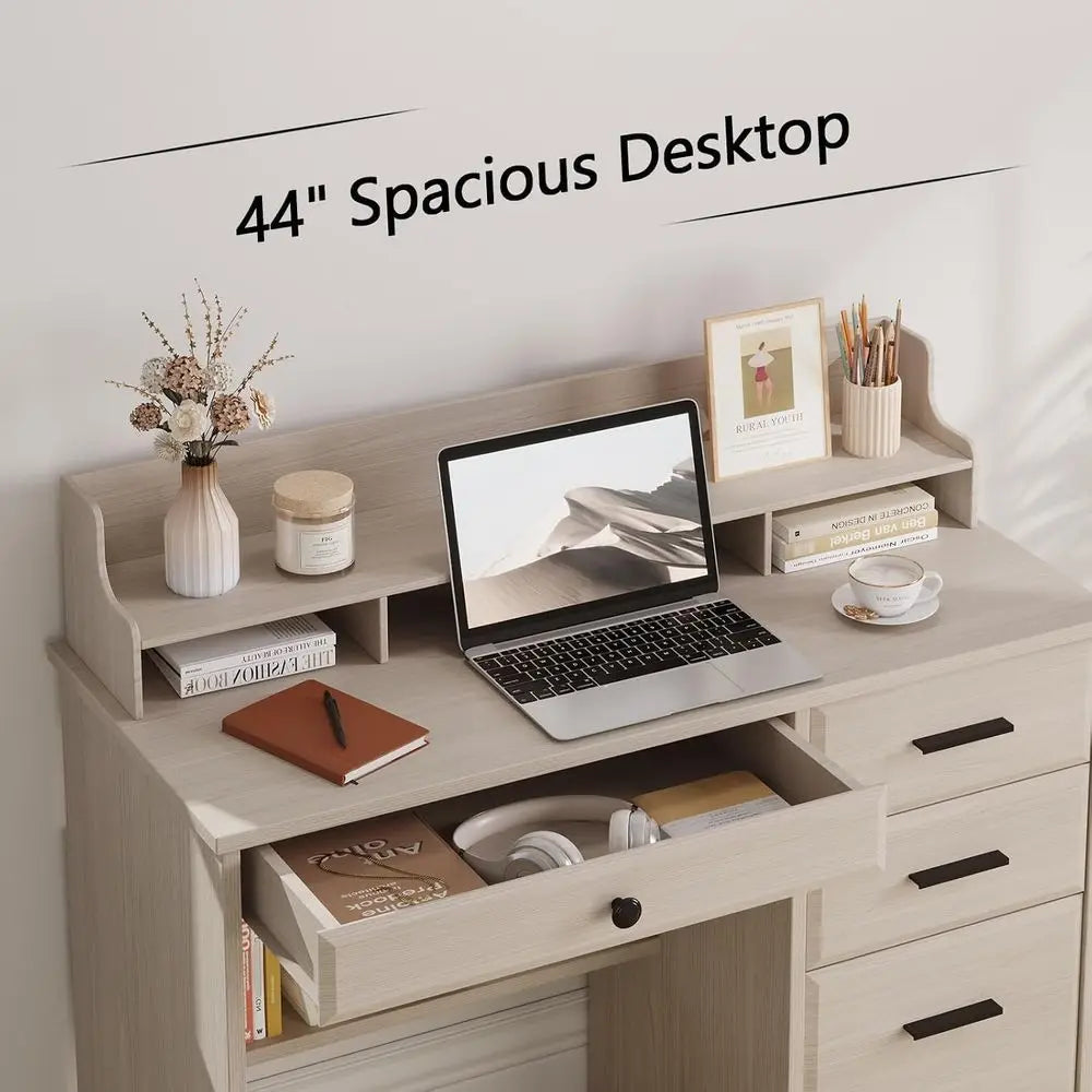 Computer Writing Desk with Drawers, File Cabinet and Monitor Stand