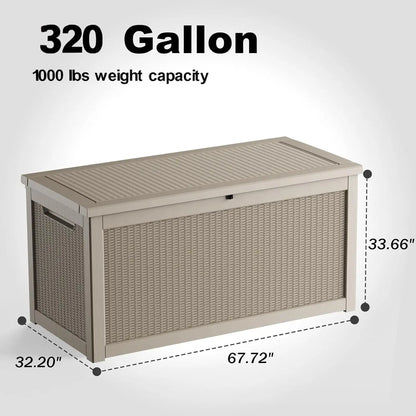 PatioZen 320 Gallon Large Resin Deck Box, Lockable Outdoor Storage Box for Patio Cushions Storage Furniture,Garden Tools