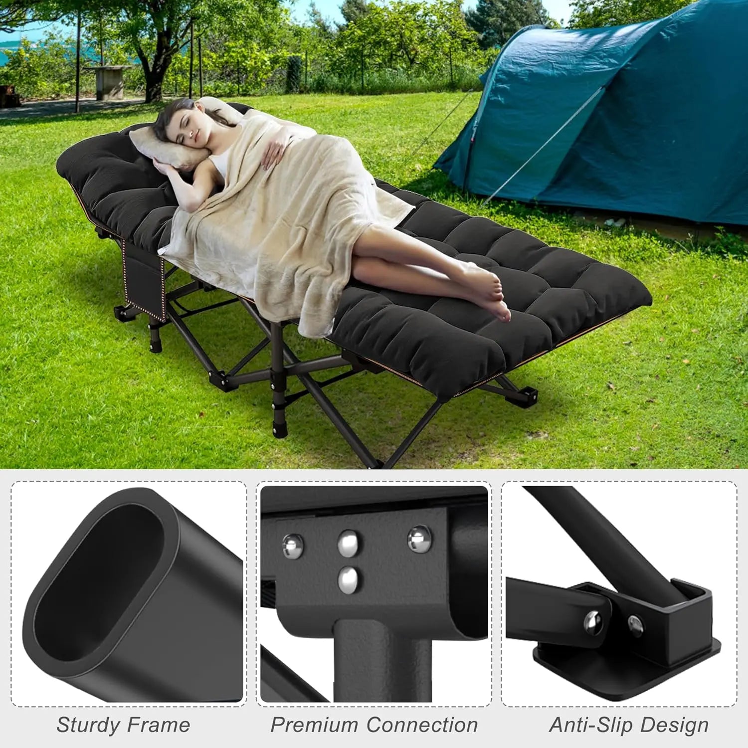 2PK XXL Camping Cot for Adults 900LBS - 78"×32" Oversized Folding Bed with Mattress Pad, Heavy Duty 1200D Oxford, Customized