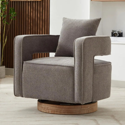 Upholstered Swivel Accent Chair Set of 2 Linen Open Back Barrel Chair with Pillow for Living Room, Beige