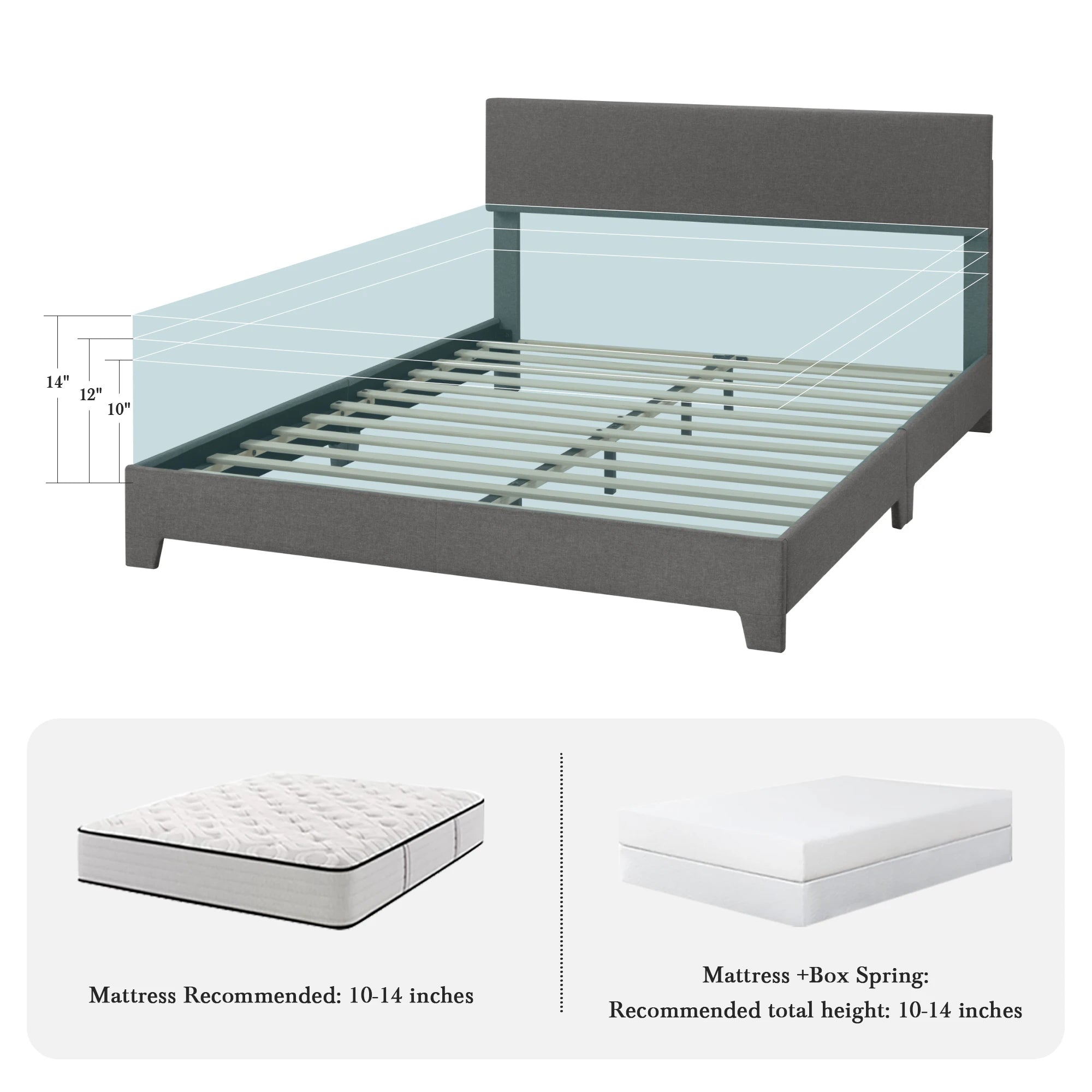 HOOMICH Upholstered Bed Frame with Adjustable Headboard