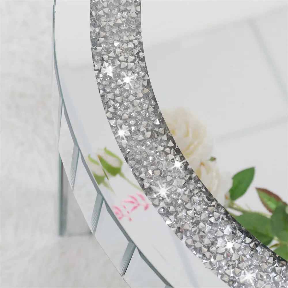 Folded Crushed Crystal Mirrored Round Coffee Table