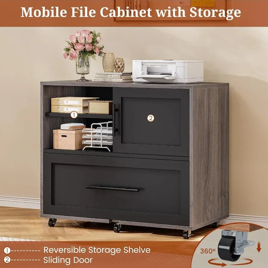 Executive Desk With Mobile File Cabinet Built In Power Outlets