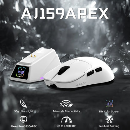 AJAZZ AJ159APEX 8Khz Wireless Gaming Mouse Ultralight Magnetic Screen Charging Dock PAW3950 BT/2.4Ghz/Type-c Wired Programmable