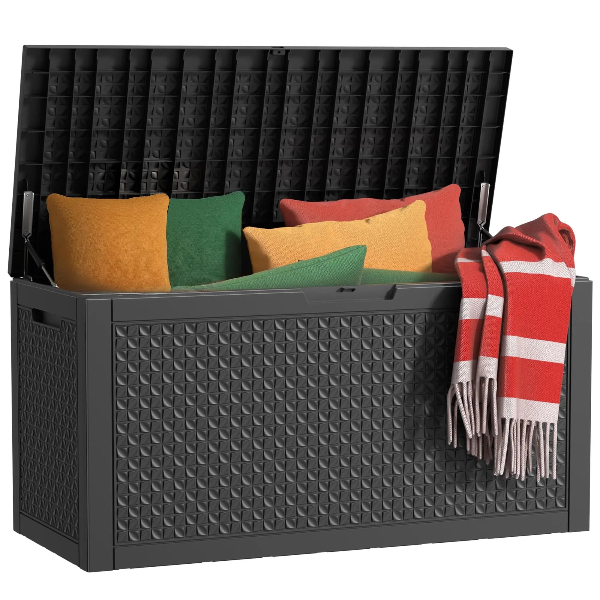 320 Gallon Waterproof Outdoor Storage Box, UV Resistant Resin Deck Box with Hydraulic Rod for Reinforced Stability, Perfect=