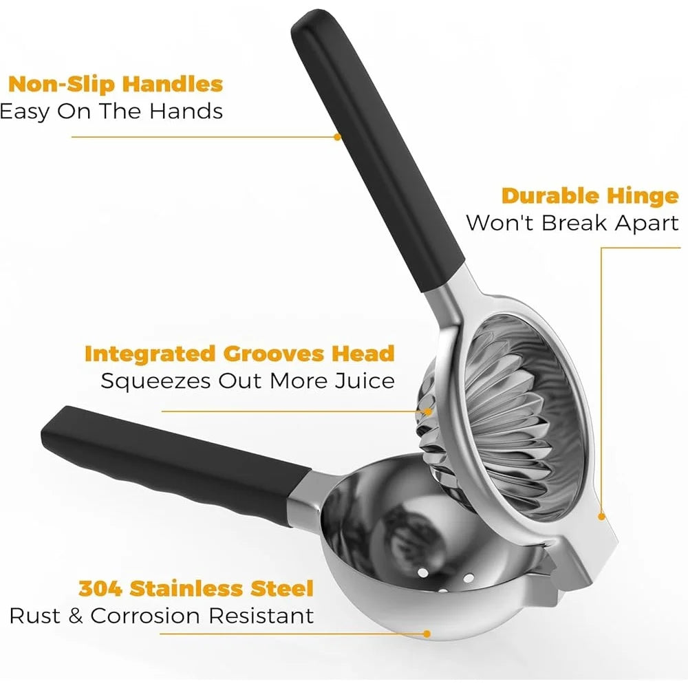 Stainless Steel Lemon Squeezer Citrus Juicer Manual Press with Silicone Handles High Juice Extraction Easy Clean Kitchen Tool