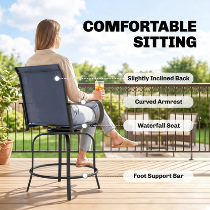 Outsunny Outdoor Bar Stools Set of 2 W/ Armrests, Bar Height Chairs, Blue