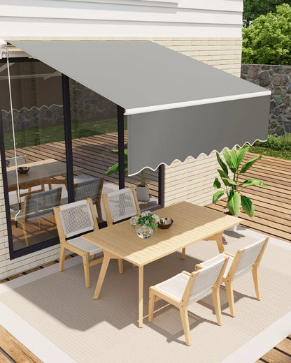 Retractable Waterproof Patio Dining Set Awning Manual Crank Heavy Duty Aluminum Frame Sun Shade for Deck Porch Balcony