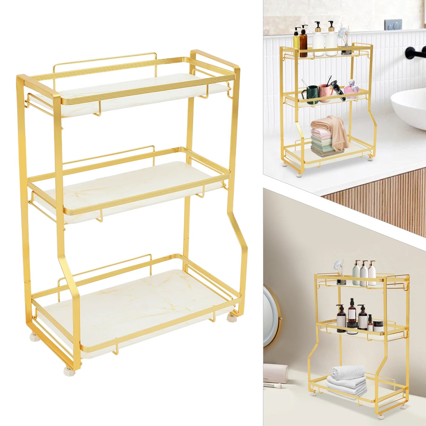 3-Tier Bathroom Countertop Organizer 22.05LBS/ Tier Gold Storage Shelf for Toiletries Cosmetics