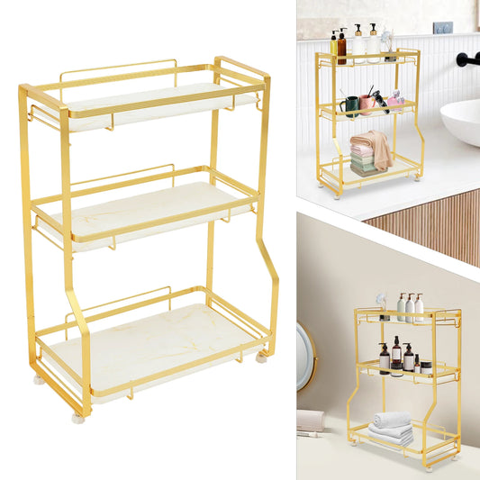 3-Tier Bathroom Countertop Organizer 22.05LBS/ Tier Gold Storage Shelf for Toiletries Cosmetics