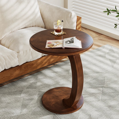 Tribesigns Round C Shaped Wood End Table Couch Side Table