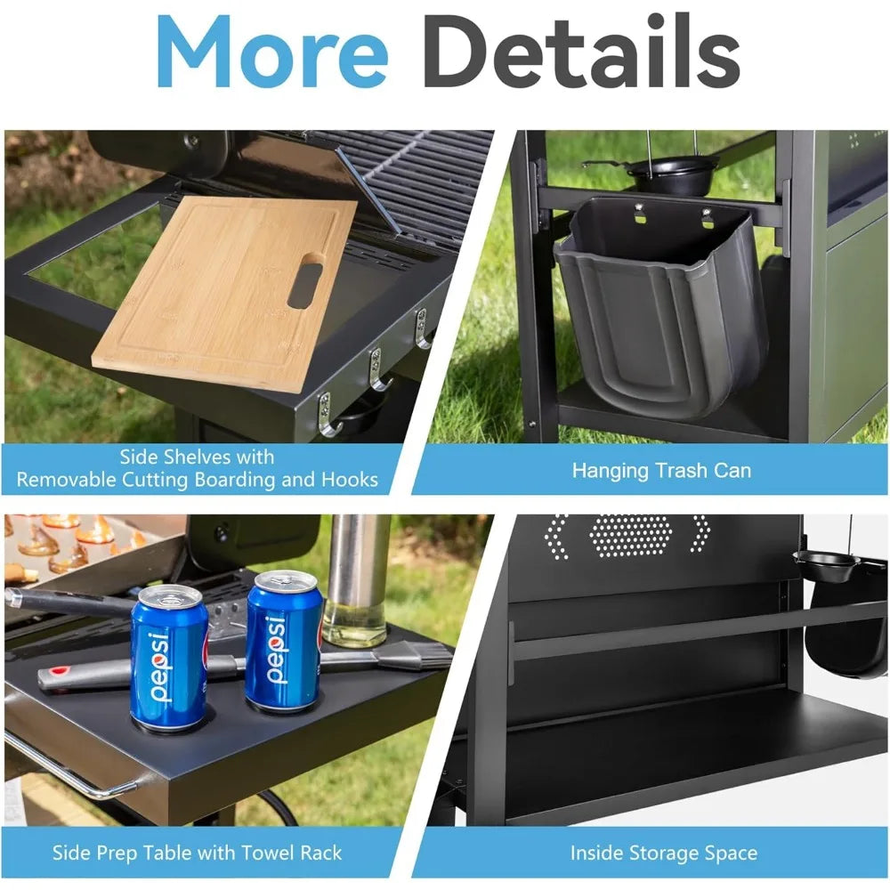 5 Burner Griddle Grill Combo, 2 in 1 Propane Gas BBQ Grill with Porcelain-Enameled Cast Iron Grates & Pan, Outdoor Flat Top Grid