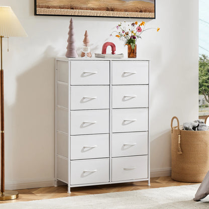 JHK 10 Drawer Fabric Nightstand Storage Cabinet With Steel Frame